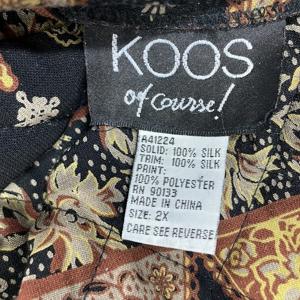Vintage Koos of Course Women’s Quilted Reversible Black Tan Silk Jacket, size 2X - Picture 5 of 14